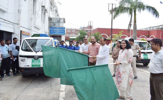 West Tripura DM Dr Vishal Kumar flags-off 6 waste collection vehicles in Agartala.